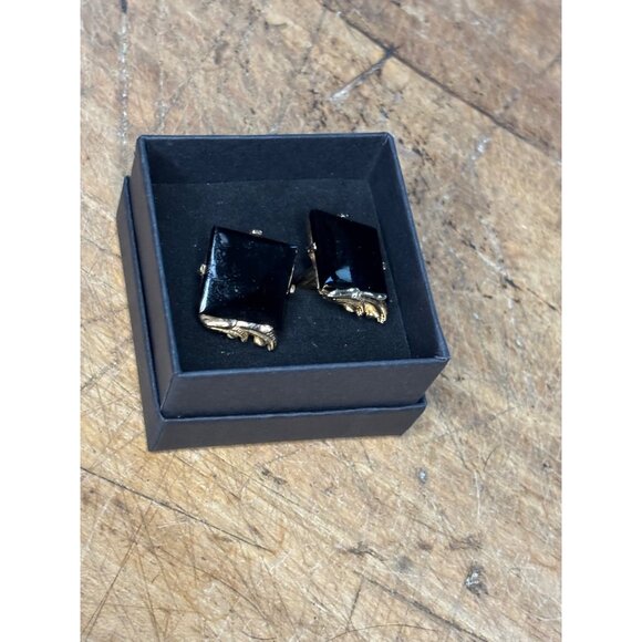 Vintage SWANK Gold Tone Cufflinks With Black Square Stone Accents Elegant Design - Picture 7 of 7